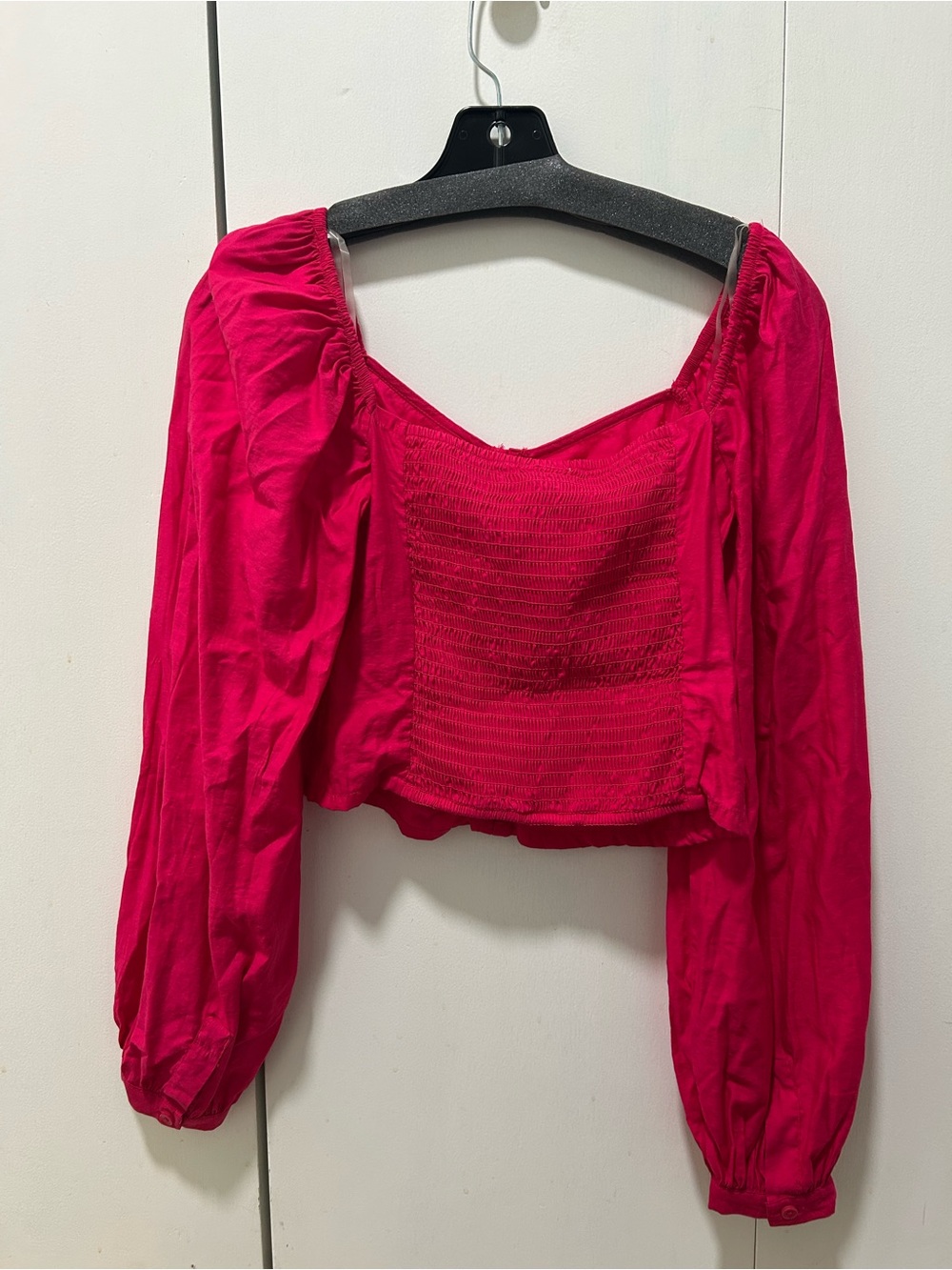 a new day Hot Pink Square Neck Puff-Sleeve Crop Top - Picture 2 of 3
